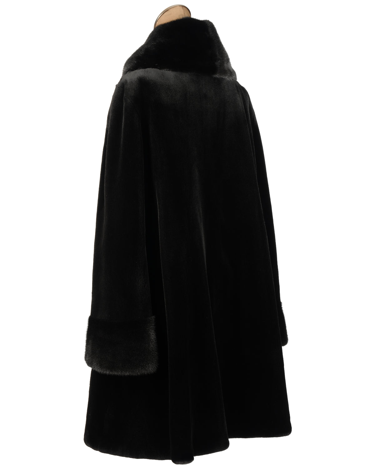 Black Sheared Mink Stroller with Drawstrings and Regular Mink Collar and Cuffs