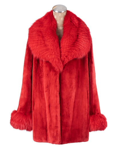 Fire Red Dyed Sheared Beaver Jacket
