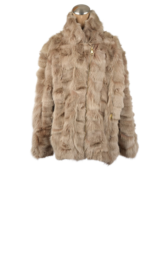 Sand-Colored Fox Jacket with Zipper Front