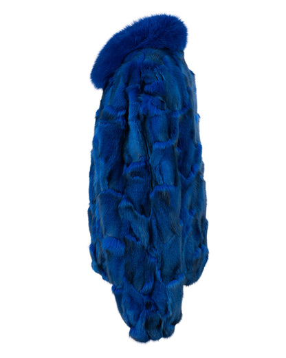Blue Iris Mink Bomber Jacket