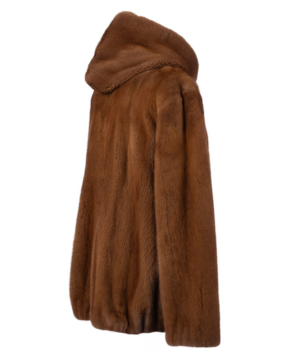 Whiskey Mink Bomber Jacket w/ Hood