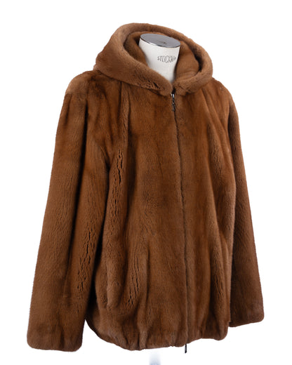 Whiskey Mink Bomber Jacket w/ Hood