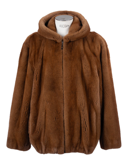 Whiskey Mink Bomber Jacket w/ Hood