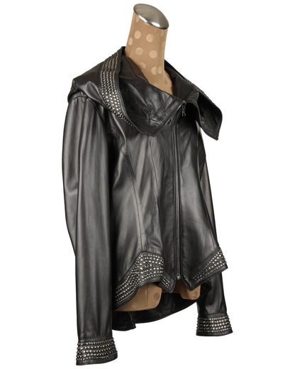 Black Lamb Jacket with Crystal Trim and Hood
