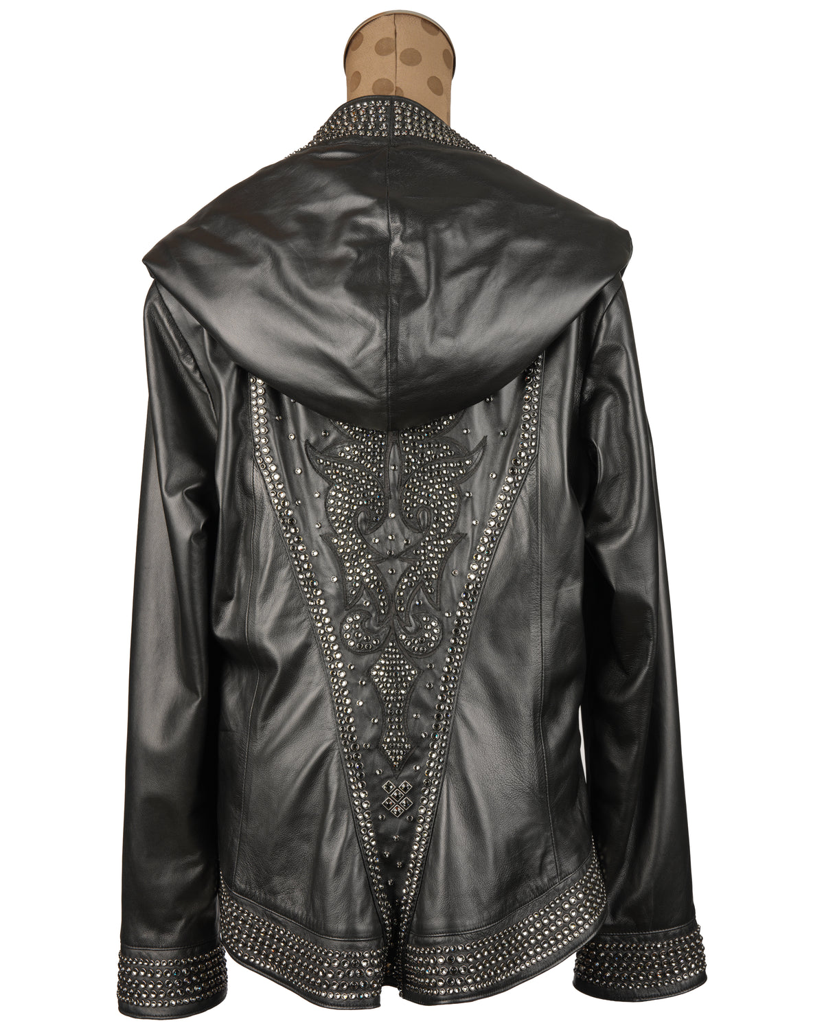 Black Lamb Jacket with Crystal Trim and Hood