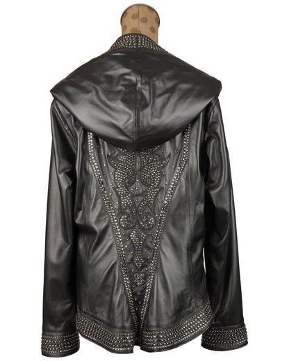 Black Lamb Jacket with Crystal Trim and Hood