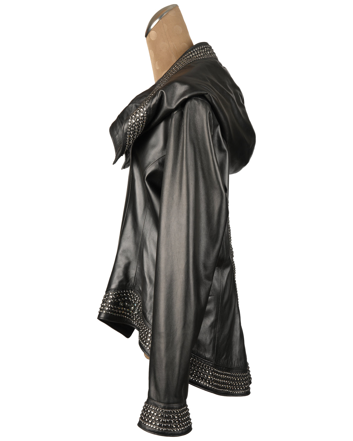 Black Lamb Jacket with Crystal Trim and Hood
