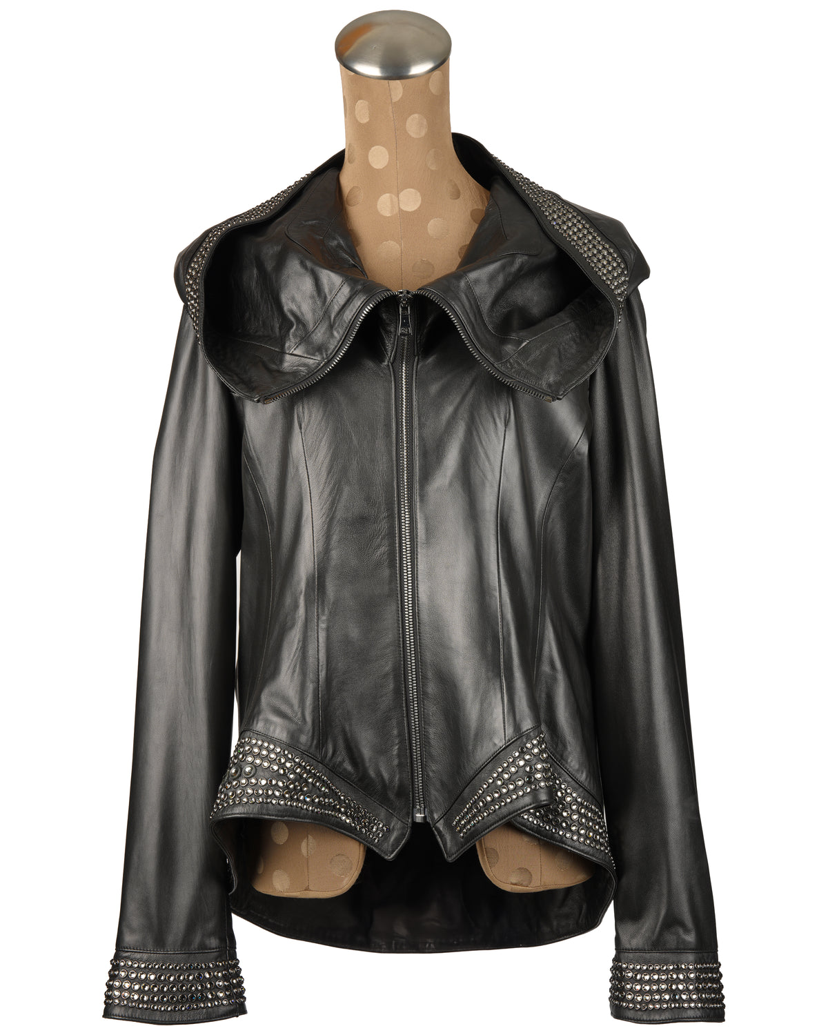 Black Lamb Jacket with Crystal Trim and Hood