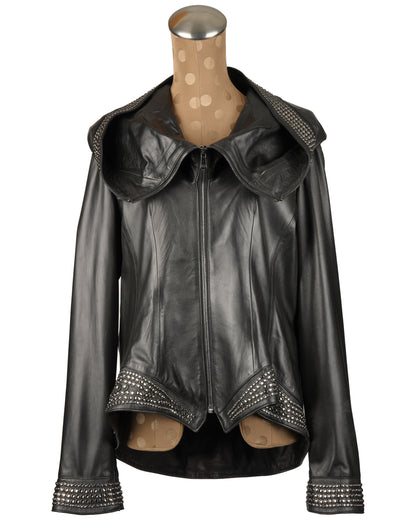 Black Lamb Jacket with Crystal Trim and Hood