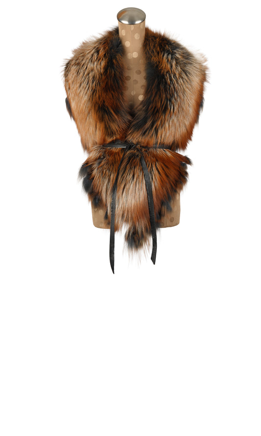 Rust Silver Fox Collar with Fringes