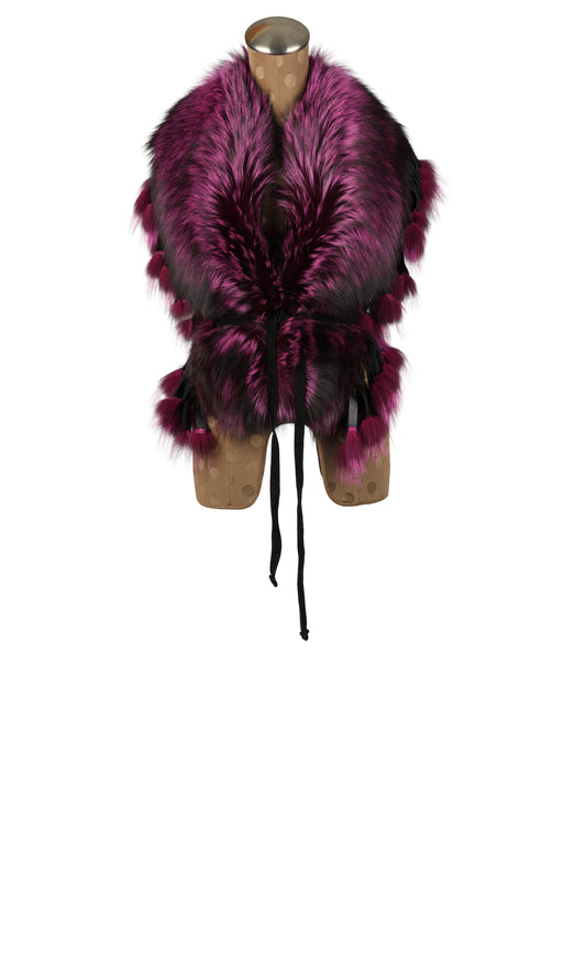 Fuchsia Dyed Silver Fox Collar with Fringes