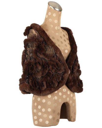 Brown Rex Rabbit Stole with Brown Lace