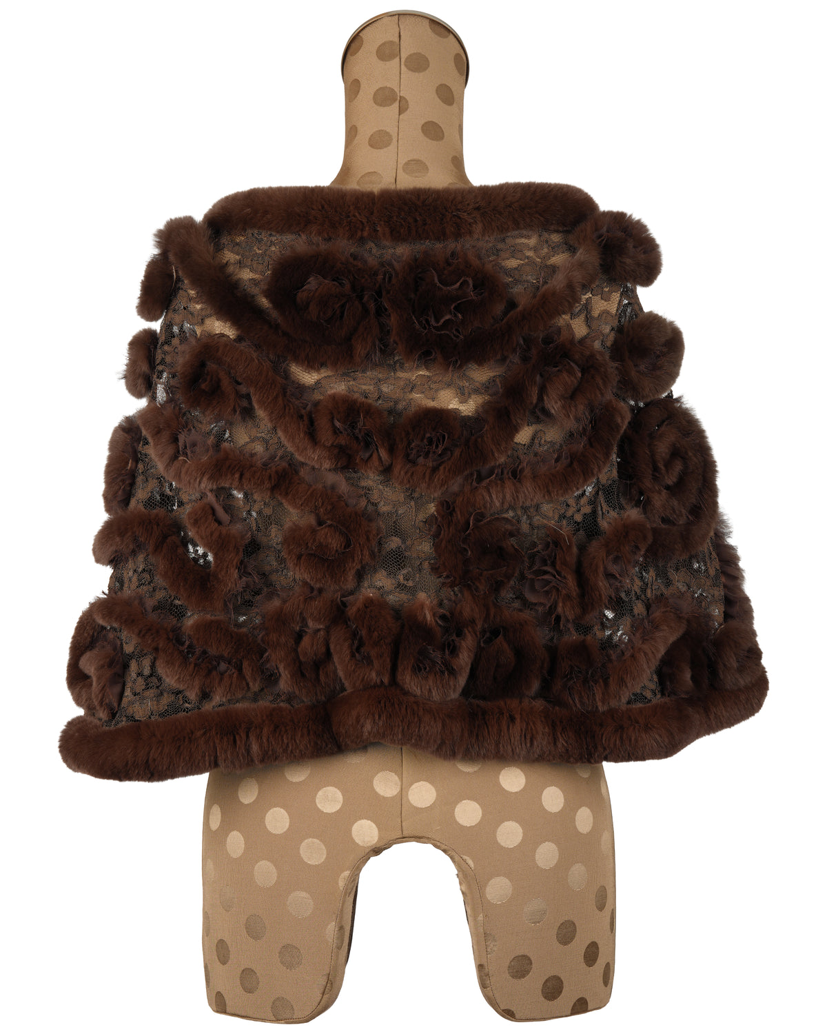 Brown Rex Rabbit Stole with Brown Lace