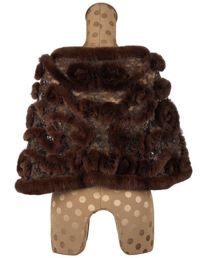 Brown Rex Rabbit Stole with Brown Lace