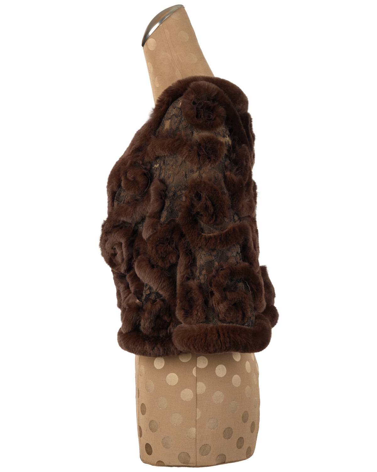 Brown Rex Rabbit Stole with Brown Lace