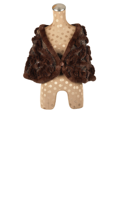 Brown Rex Rabbit Stole with Brown Lace