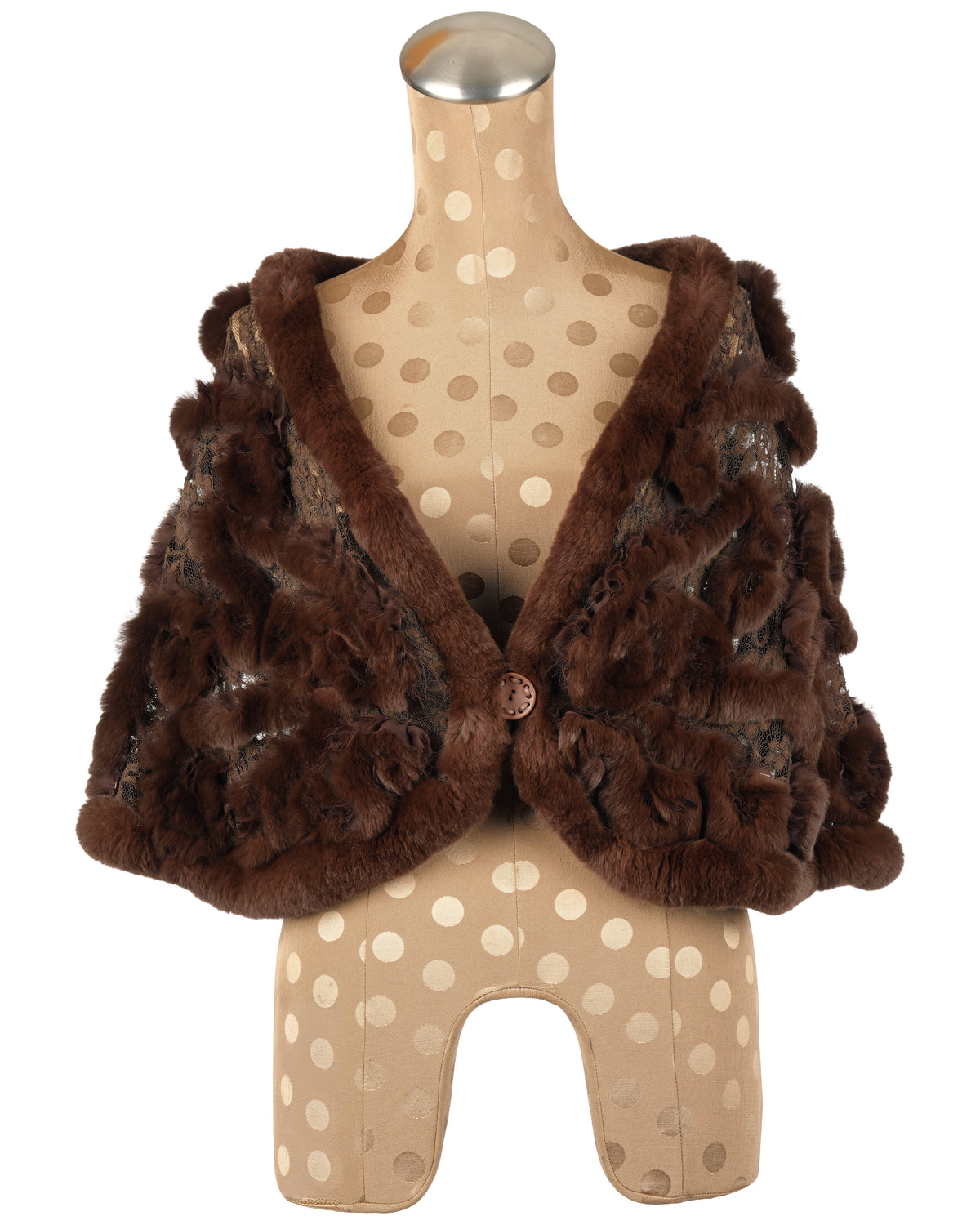 Brown Rex Rabbit Stole with Brown Lace