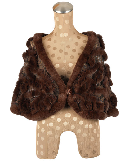 Brown Rex Rabbit Stole with Brown Lace