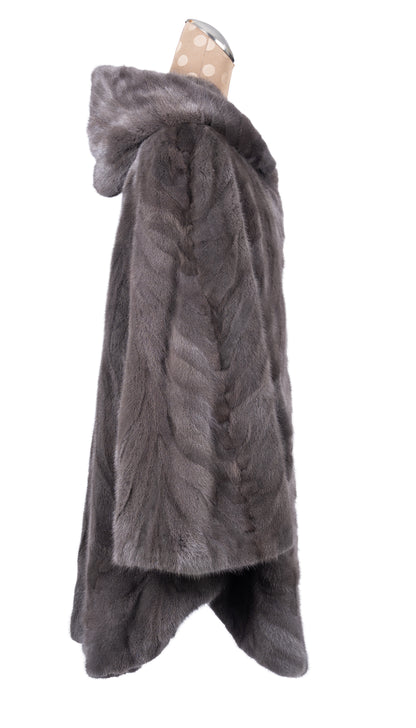 Sapphire Section Mink Cape with Hood