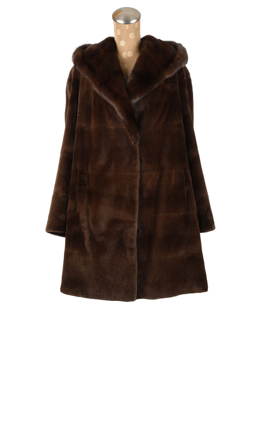 Cherry Mahogany Sheared Mink Jacket with Full Skin Mink Hood