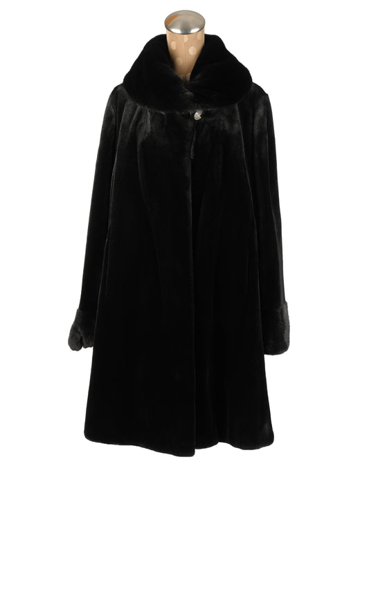 Black Sheared Mink Stroller with Drawstrings and Regular Mink Collar and Cuffs