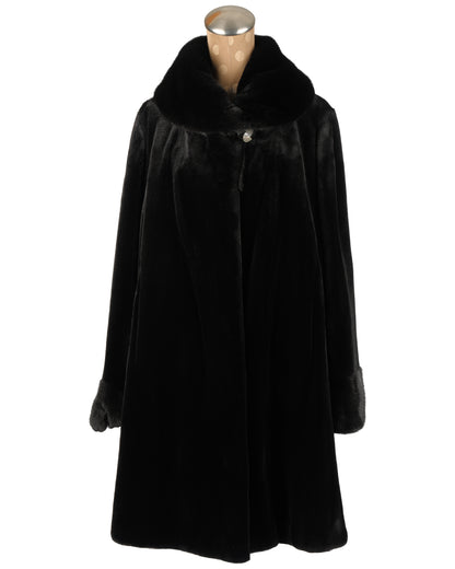 Black Sheared Mink Stroller with Drawstrings and Regular Mink Collar and Cuffs