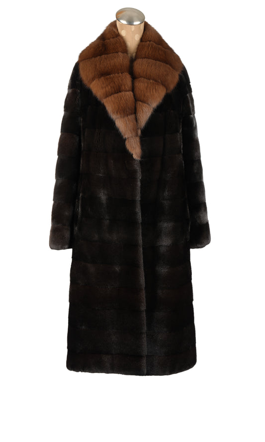 Black Forest Horizontal Mink Coat with Russian Sable Collar