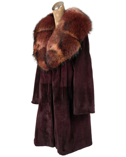 Burgundy Dyed Sheared Mink Stroller with Fox