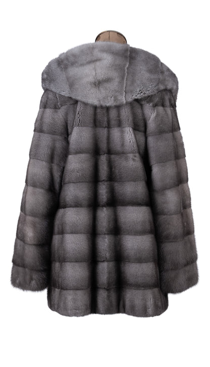 Blue Iris Mink Jacket With Hood