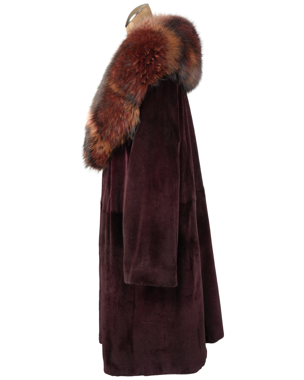 Burgundy Dyed Sheared Mink Stroller with Fox