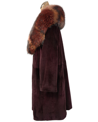 Burgundy Dyed Sheared Mink Stroller with Fox