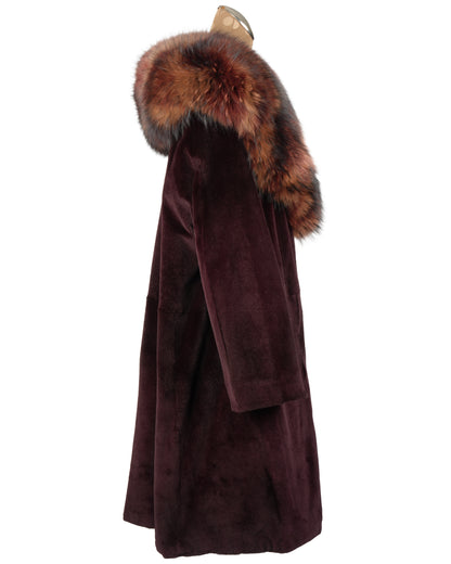 Burgundy Dyed Sheared Mink Stroller with Fox
