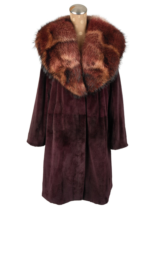 Burgundy Dyed Sheared Mink Stroller with Fox