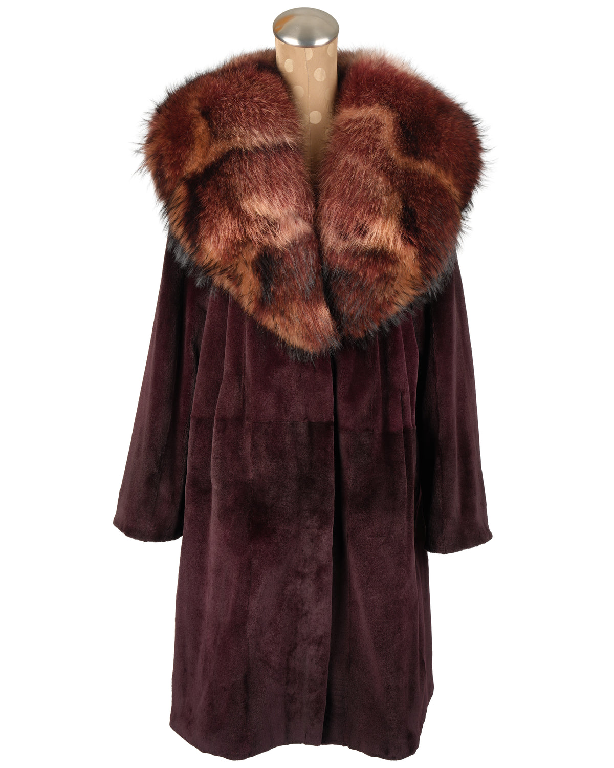 Burgundy Dyed Sheared Mink Stroller with Fox