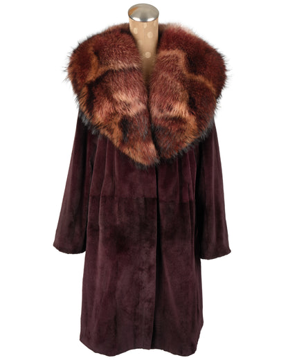 Burgundy Dyed Sheared Mink Stroller with Fox
