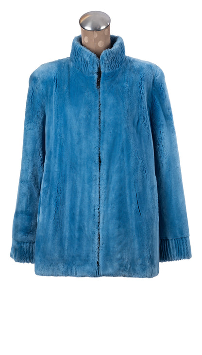 Sky Blue Dyed Sheared Beaver Jacket