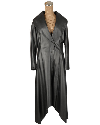 Black Leather Coat with Snaps