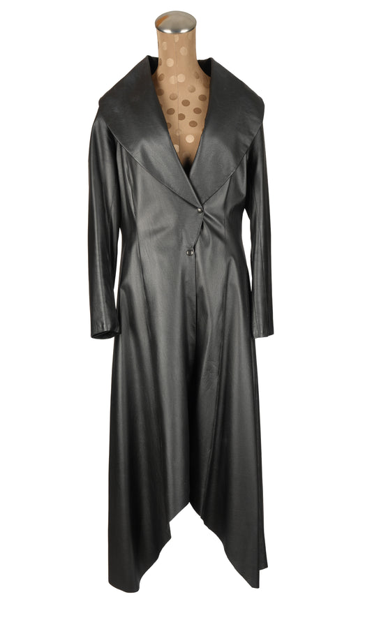 Black Leather Coat with Snaps