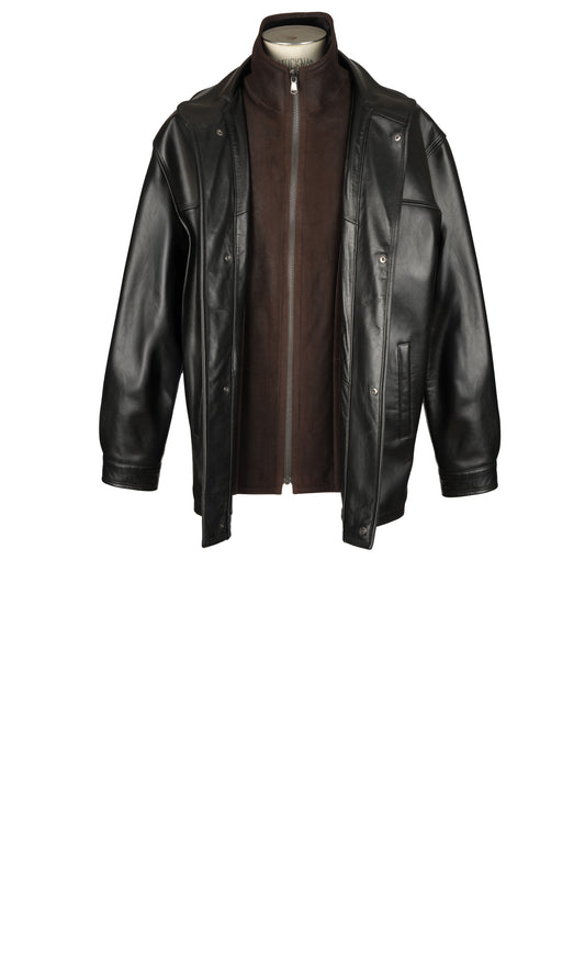 Men's Leather Jacket with double Shearling Collar