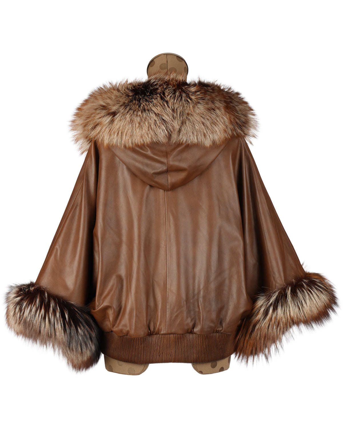 Brown Short Jacket with Hood and Silver Fox Trim