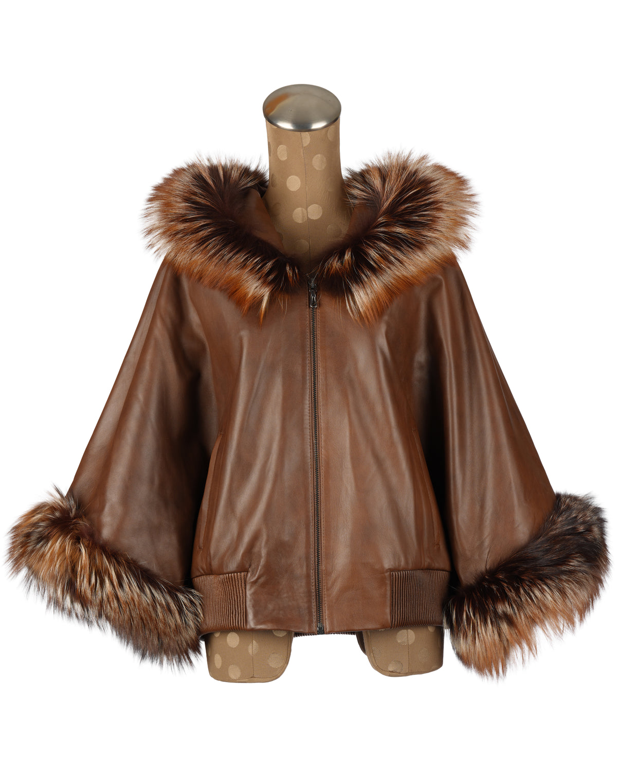 Brown Short Jacket with Hood and Silver Fox Trim