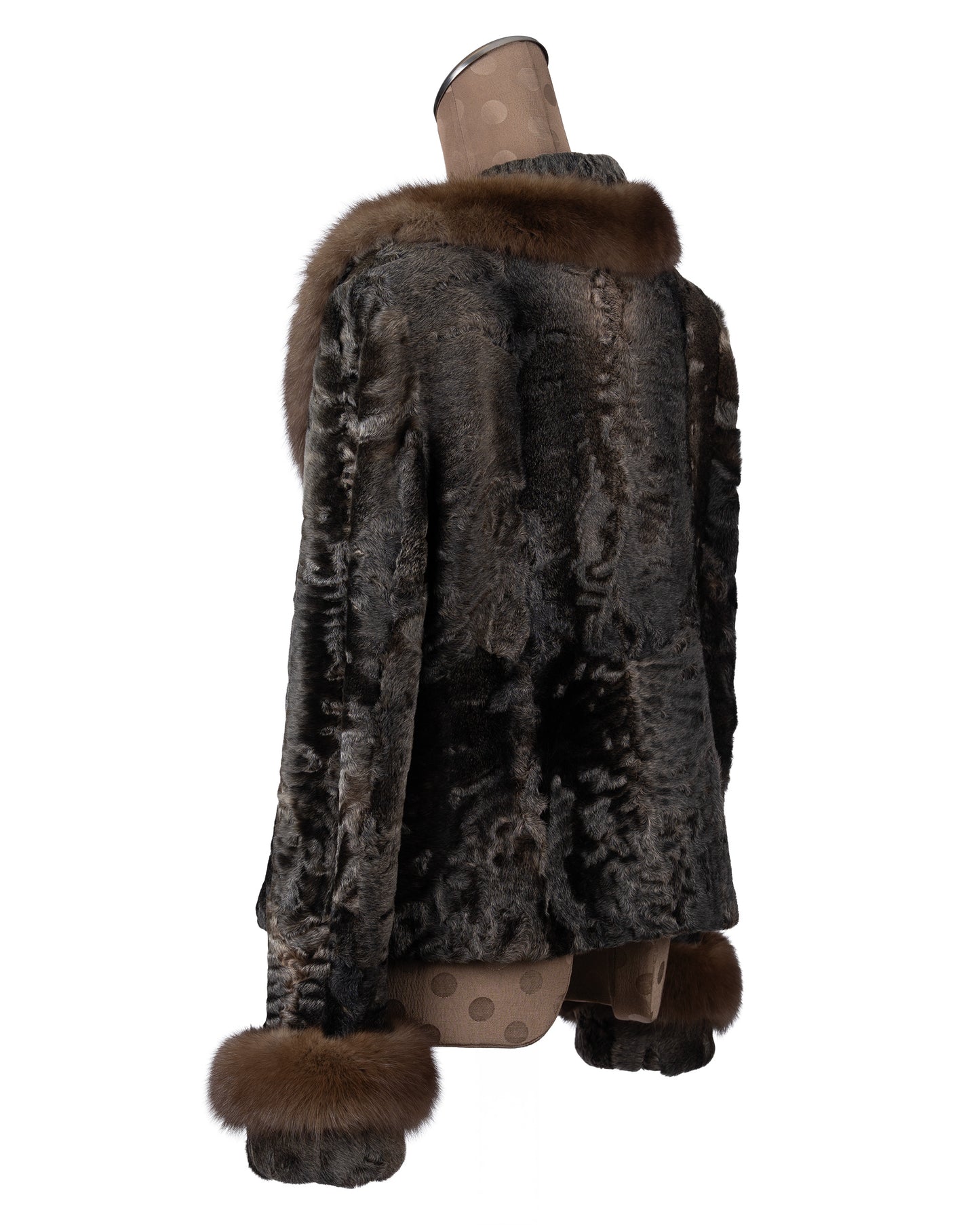 Brown/Grey Swakara Short Jacket with Russian Collar