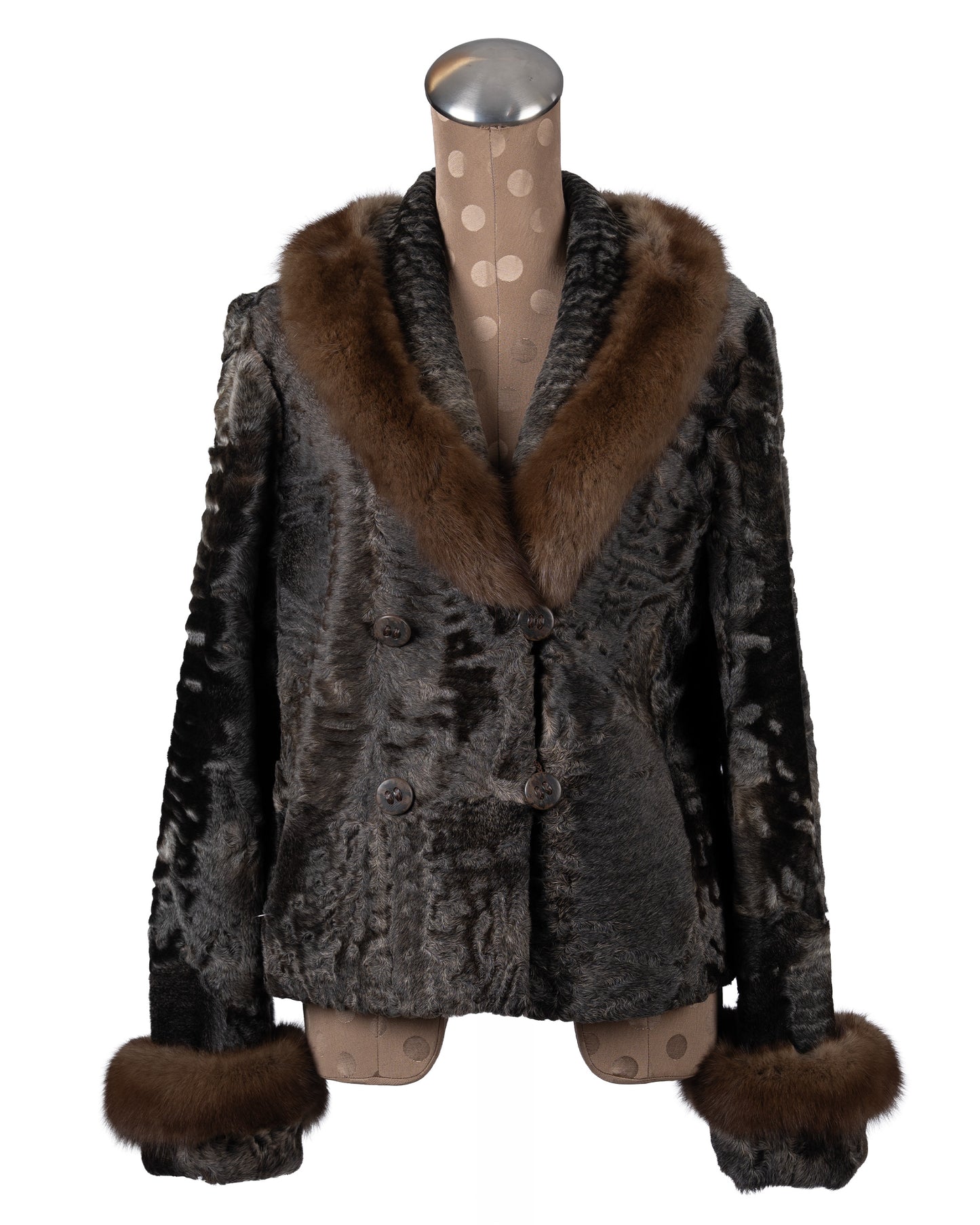 Brown/Grey Swakara Short Jacket with Russian Collar