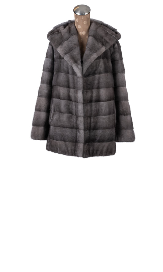 Blue Iris Mink Jacket With Hood