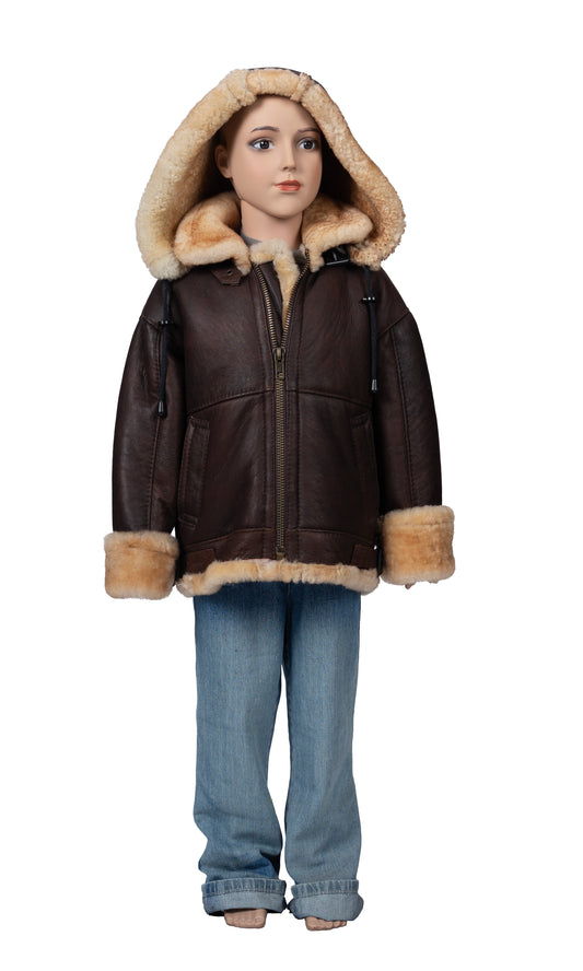 Brown shearling kids jacket
