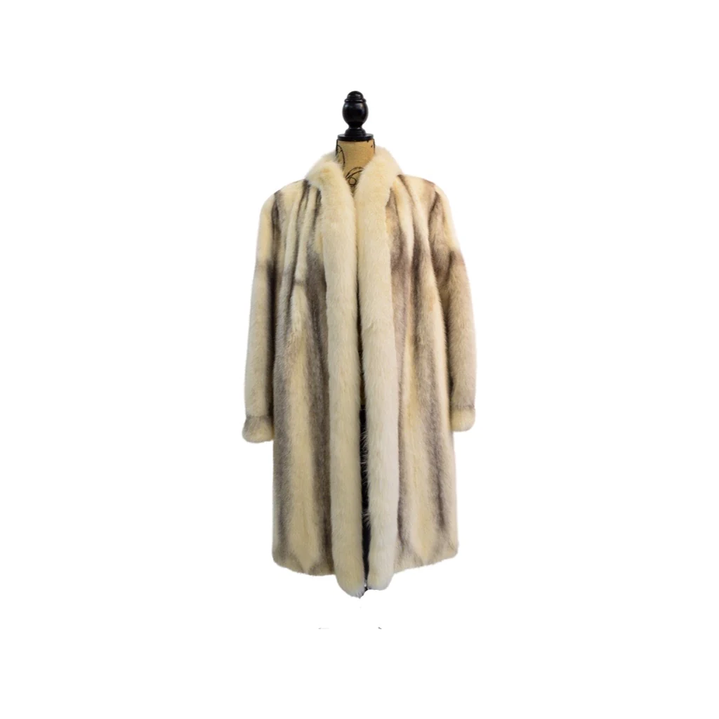 Mahogany Mink Fur Coat with Crystal Fox Tuxedo Front and Sleeves