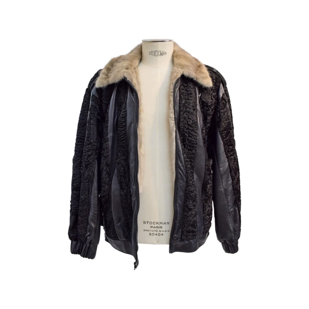 Pre-Loved Men's Black Persian Lamb Bomber Jacket with Leather & Grey M –  Christos Furs